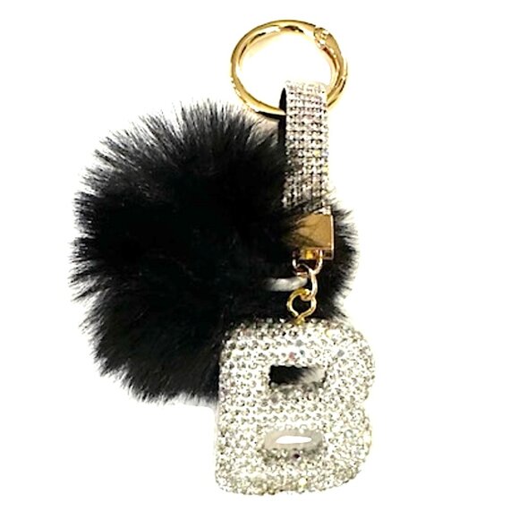 Mini Rhinestone Fashion Pom Initial B Keychain - Picture 1 of 1